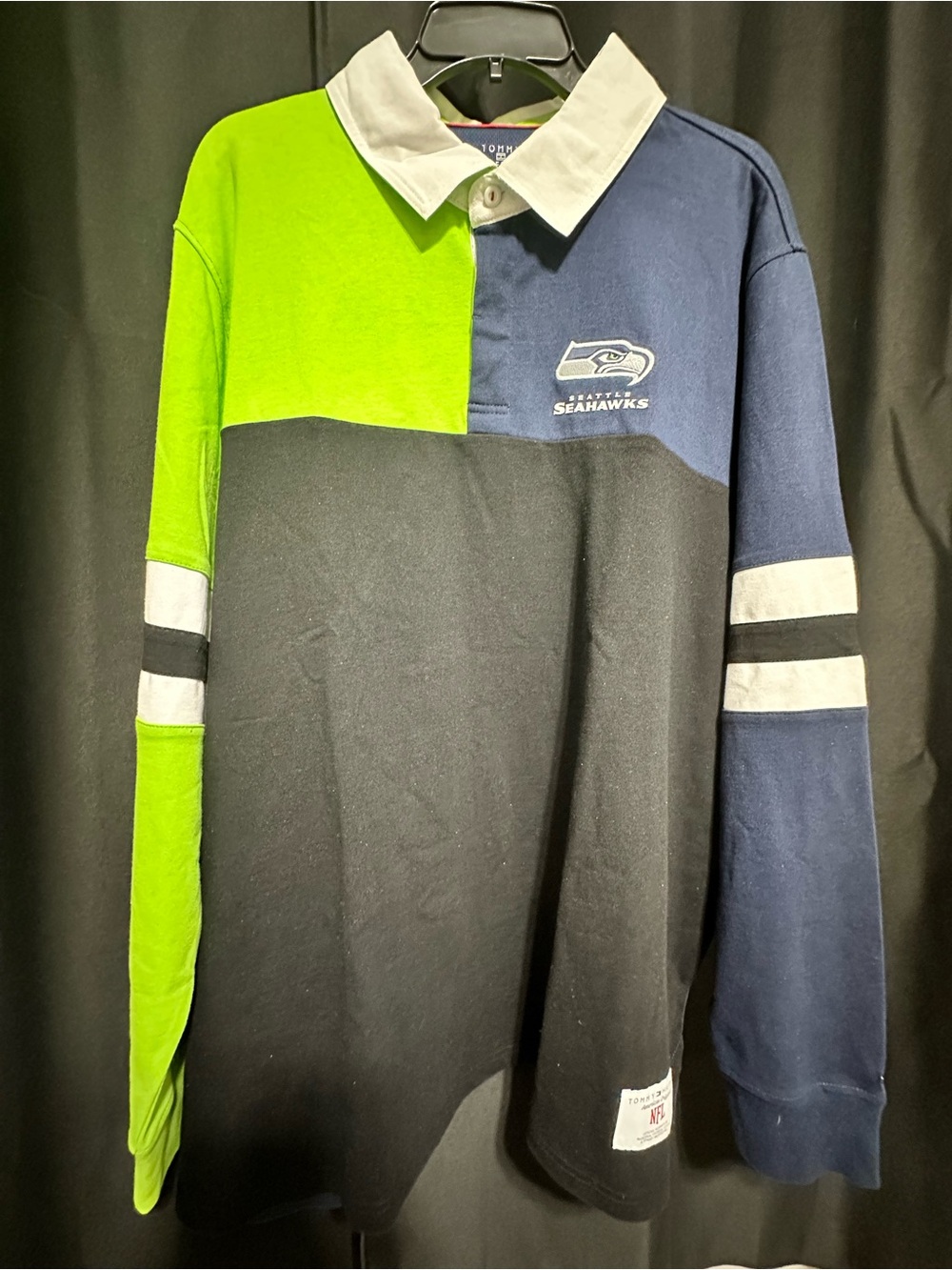 Tommy Hilfiger NFL Seattle Seahawks Rugby Shirt Cory Varsity Colorblock 2XL NWT